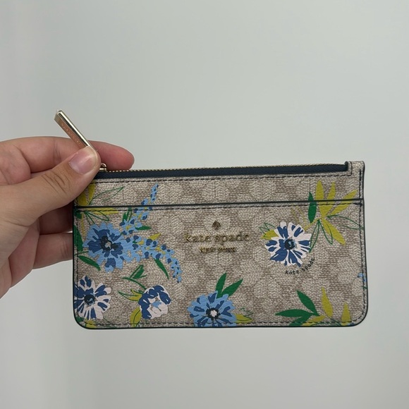 Kate Spade Flower Floral Large Slim Card Holder Blazer Blue Multi Wallet NEW - Picture 1 of 7